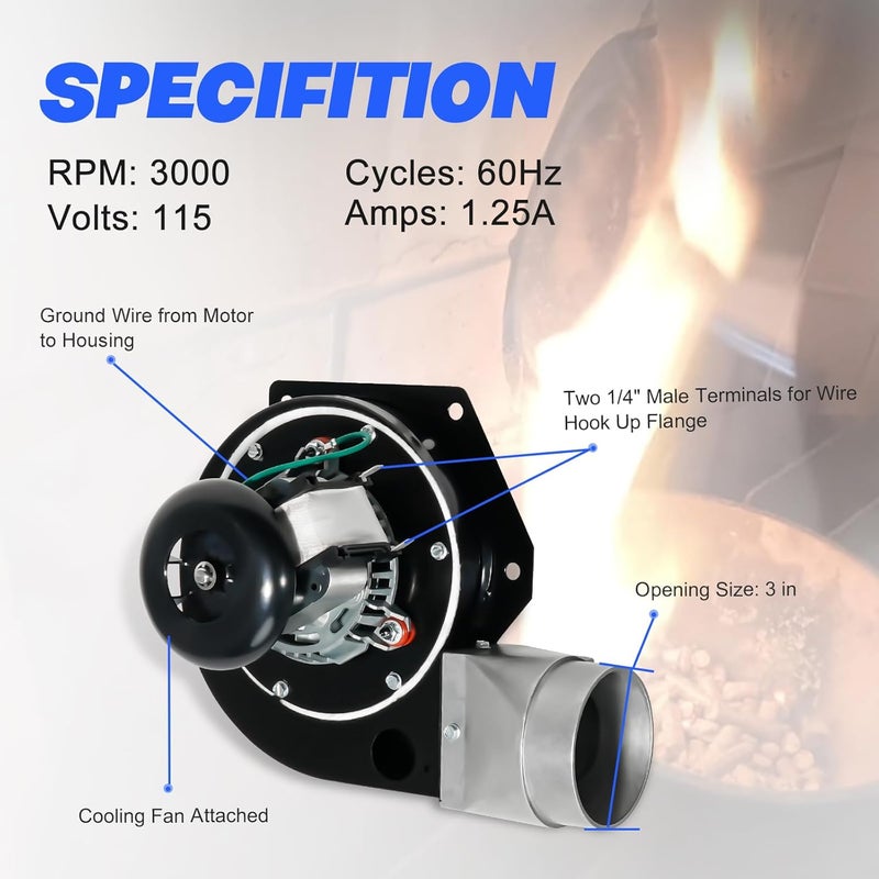 loosoo 80602 Combustion Exhaust Blower Motor Fan Assembly with Housing Compatible with US Stove & USSC Bay Front 5660, Vogelzang VG5770 VG5790, Ashley AP5660L AP5770 AP5710, King 5501S Pellet Stoves - Image 4